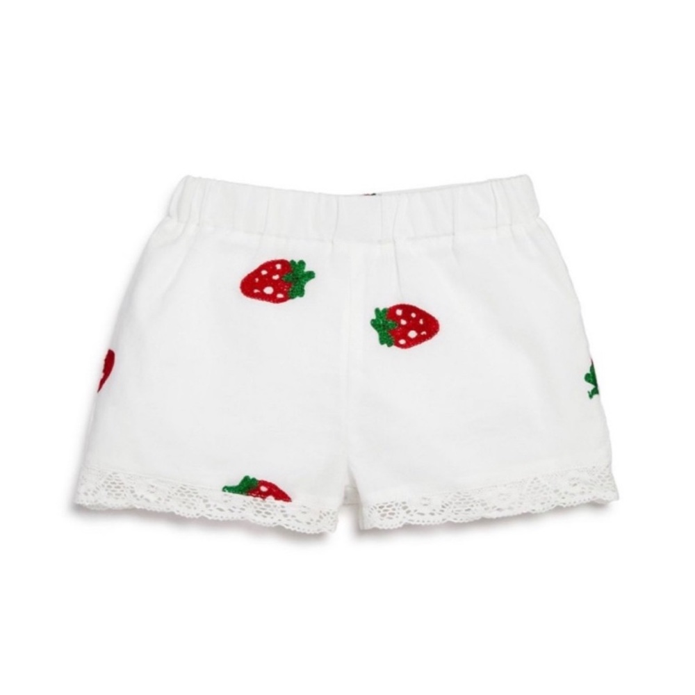 White Embroidered Strawberry Print Lace Shorts